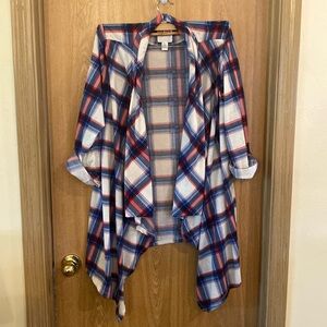 New York Laundry White with blue & Red Plaid Cardigan Size XL NWOT